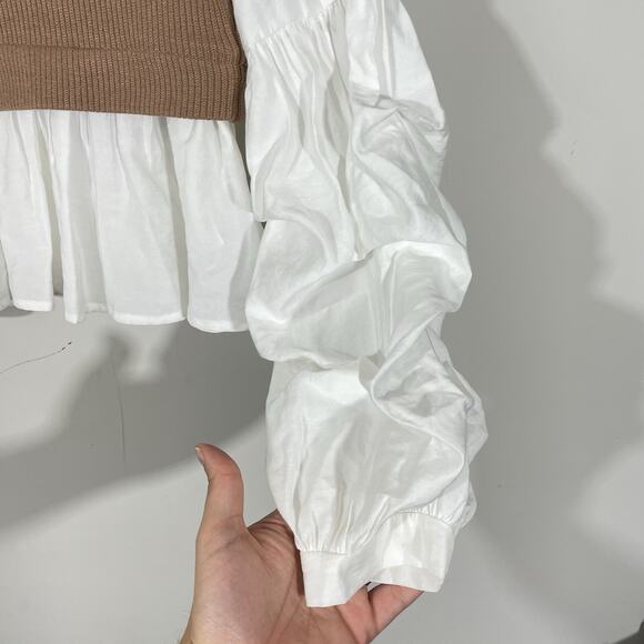 $148 Anthropologie Ruffled Layered Top Size Small Mixed Media Knit Vest Blouse - Picture 7 of 9